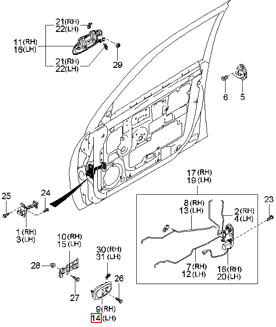 Tay cửa trong chính hãng KIA LH | 0K2N159330A96 tại HCM