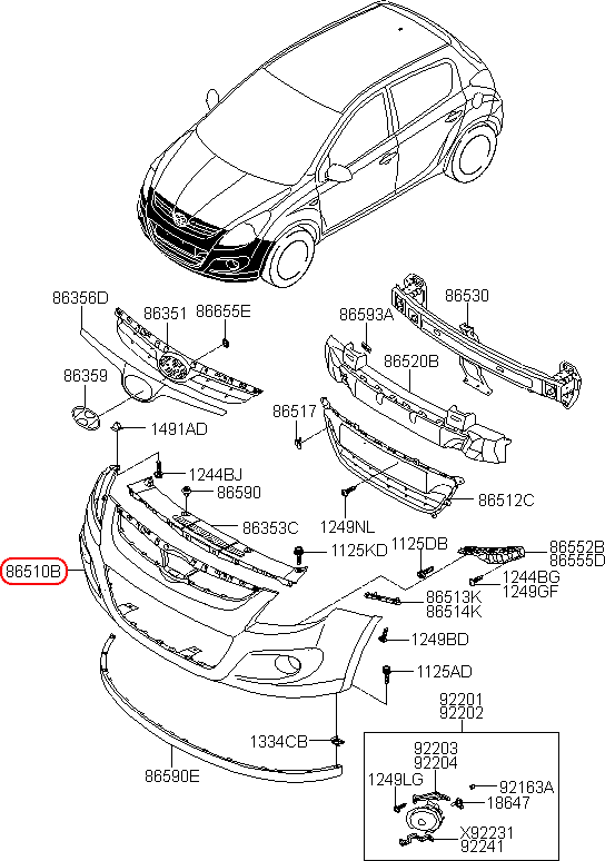 Cản trước HYUNDAI I20 10, 865101J010, chính hãng HYUNDAI