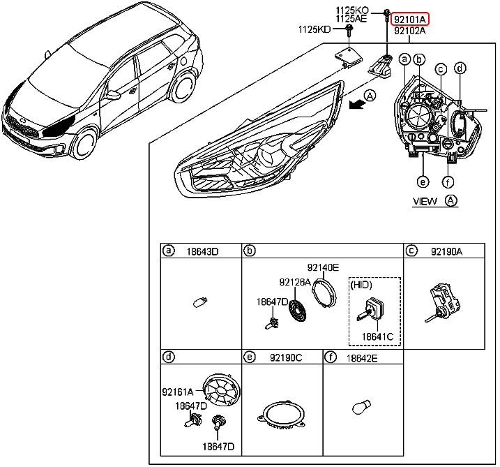 Đèn pha chính hãng KIA LH | 92101A4100 tại HCM