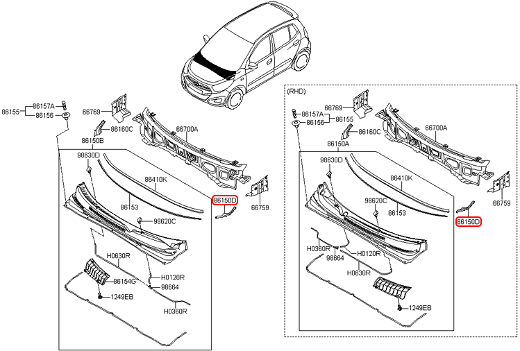 Ốp chân kính chắn gió trước chính hãng HYUNDAI LH | 861500X010 tại HCM