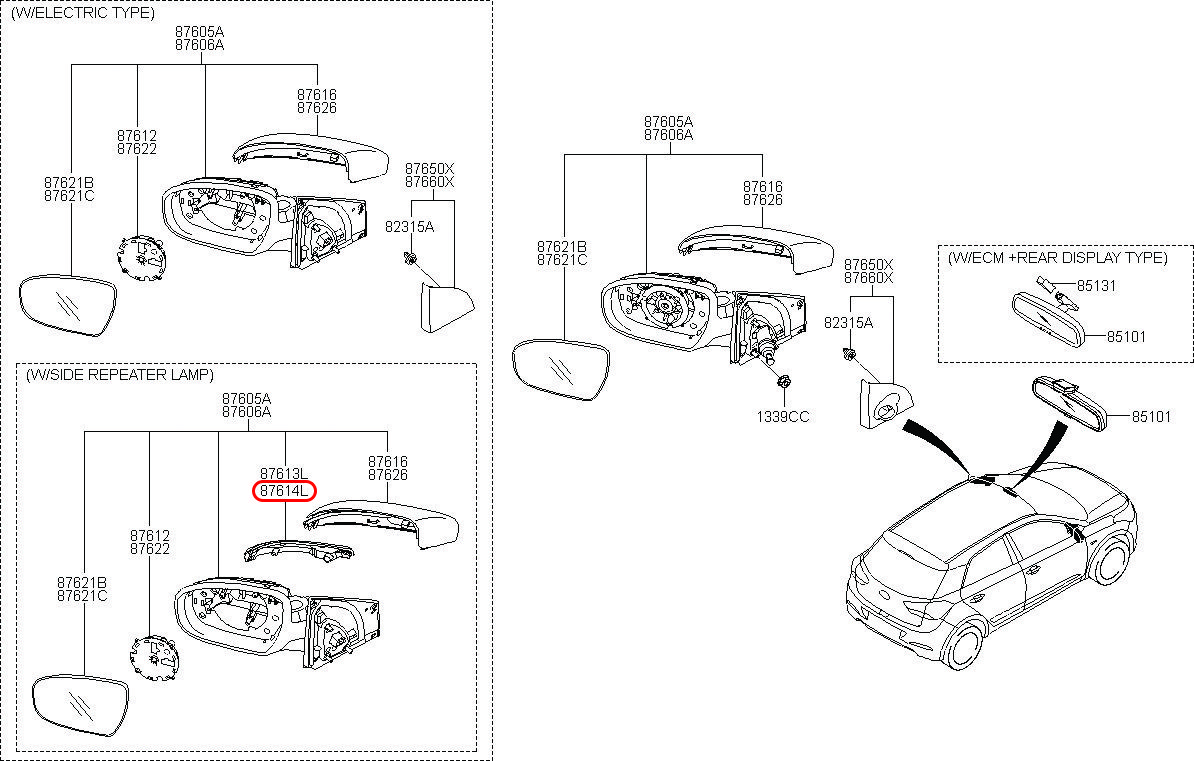 Đèn xi nhan I20 Active 15-18 RH, 87624C7000, HYUNDAI HCM, KIA HCM, chính hãng HYUNDAI