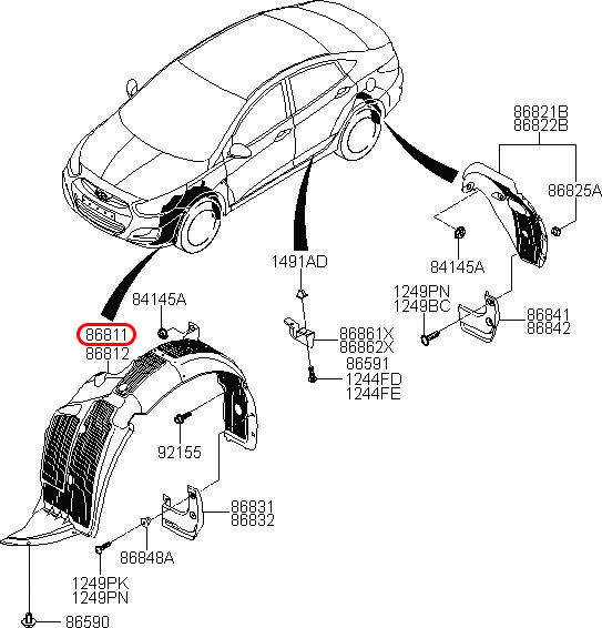 Lòng dè trước Accent 12-15 RH, 868121R000, 868121R010, HYUNDAI HCM, KIA HCM, chính hãng HYUNDAI