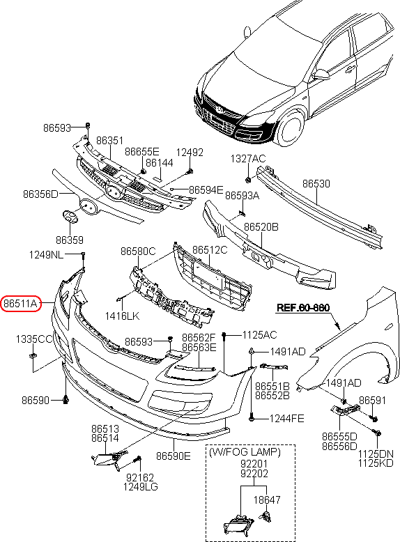 Cản trước HYUNDAI I30 09, 865112L000, chính hãng HYUNDAI