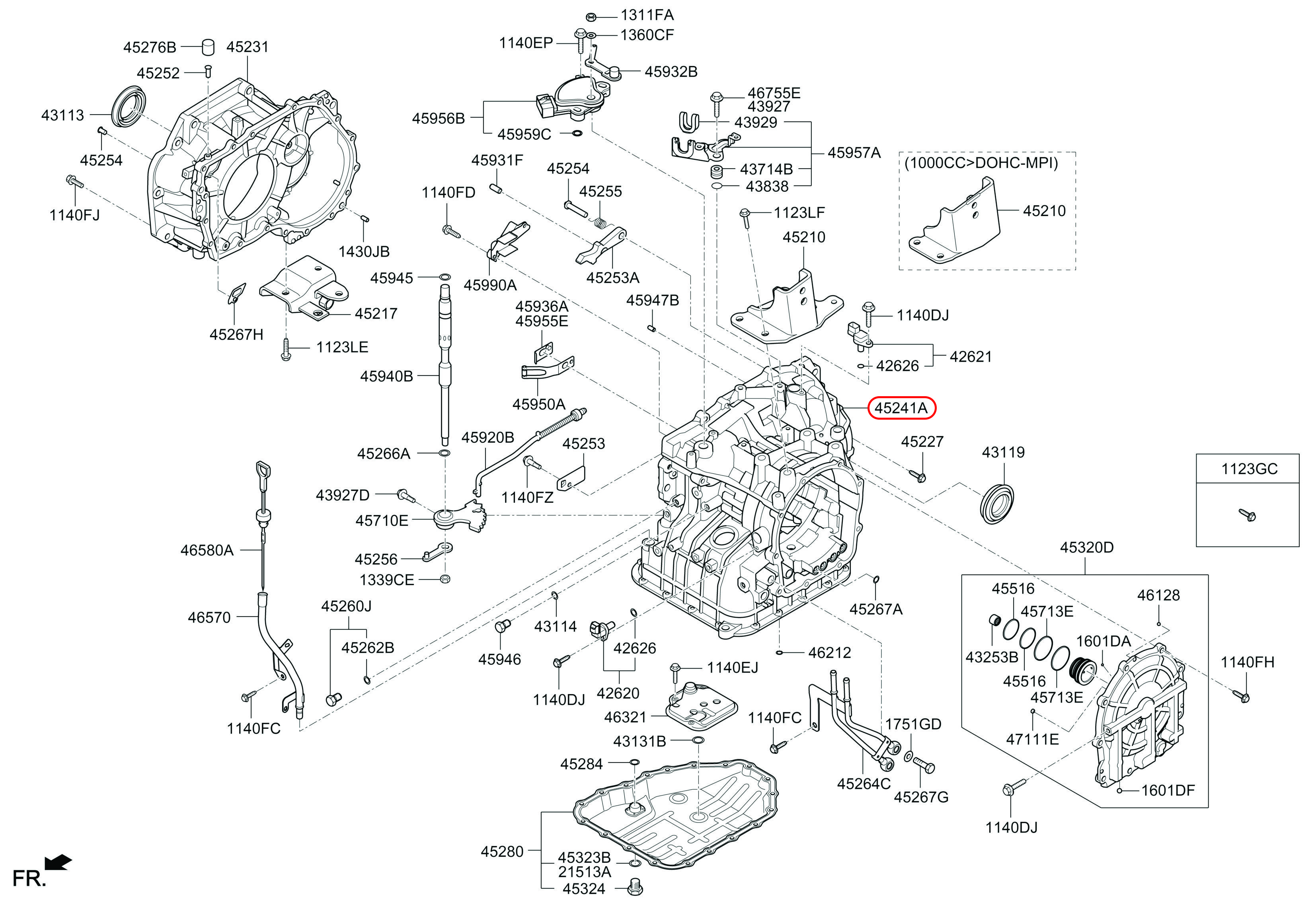 Vỏ hộp số Grand i10 14-17, 4524102452, 4524102410, 4524102451, HYUNDAI HCM, KIA HCM, chính hãng HYUNDAI