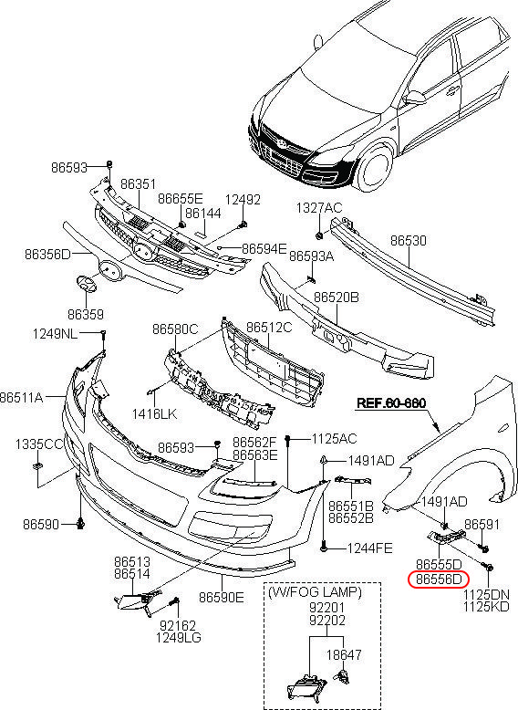 Bát cản trước I30 09 RH, 865142L000, HYUNDAI HCM, KIA HCM, chính hãng HYUNDAI