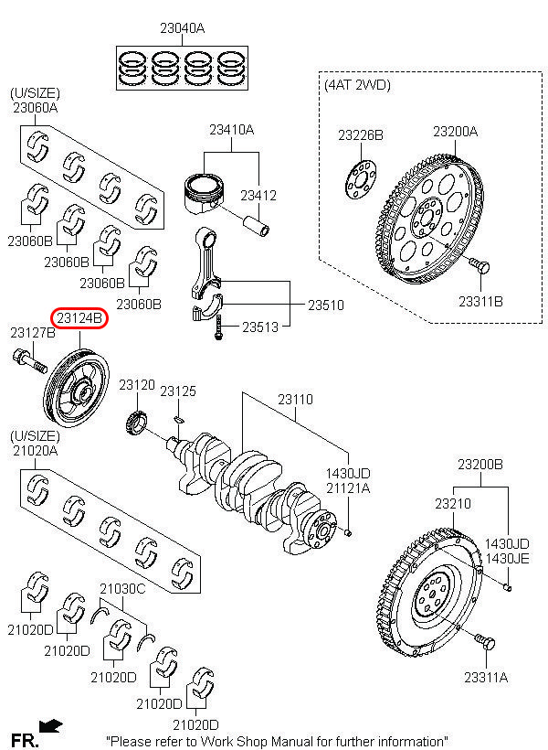 Puly cốt máy chính hãng HYUNDAI, mã phụ tùng 2312403020, phụ tùng HYUNDAI tại HCM.