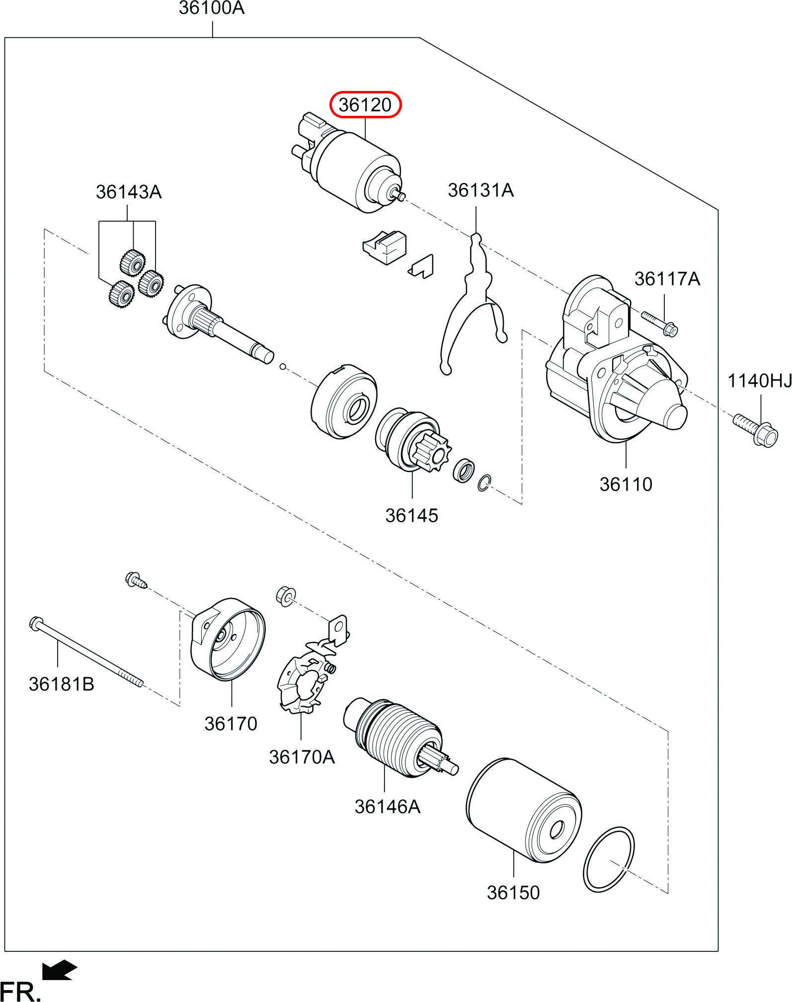 Rơ le đề Grand i10 1.0 thân to, 3612004700, HYUNDAI HCM, KIA HCM, chính hãng HYUNDAI