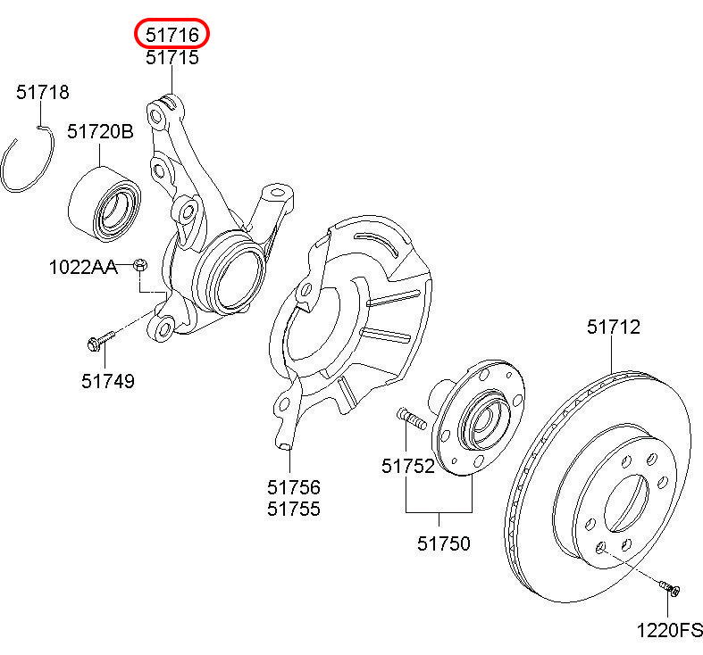 Ngỗng moay ơ trước Grand i10 14-21 RH, 51716B4100, 51716B4110, 51716B4010, HYUNDAI HCM, KIA HCM, chính hãng HYUNDAI