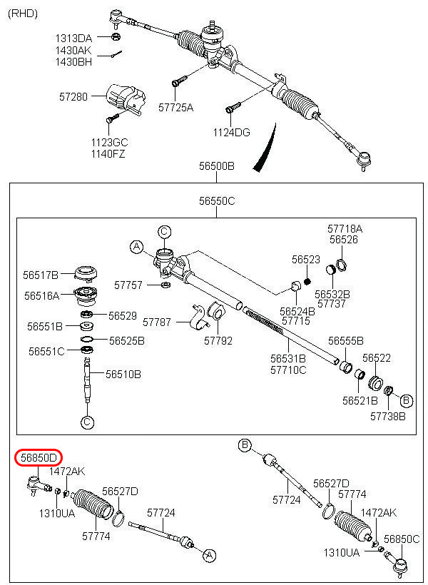 Rô tuyn lái ngoài EON RH, 568204N050, HYUNDAI HCM, KIA HCM, chính hãng HYUNDAI