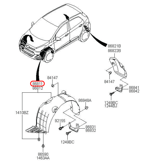 Lòng dè trước Grand i10 17 4+ 5 cửa LH, 86811B4500, 86811B4700, HYUNDAI HCM, KIA HCM, chính hãng HYUNDAI