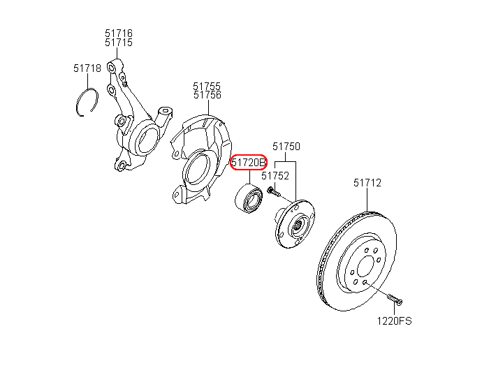 Bạc đạn bánh trước KIA Rio 12-15, 517201W000, 517200U000,chính hãng KIA HCM