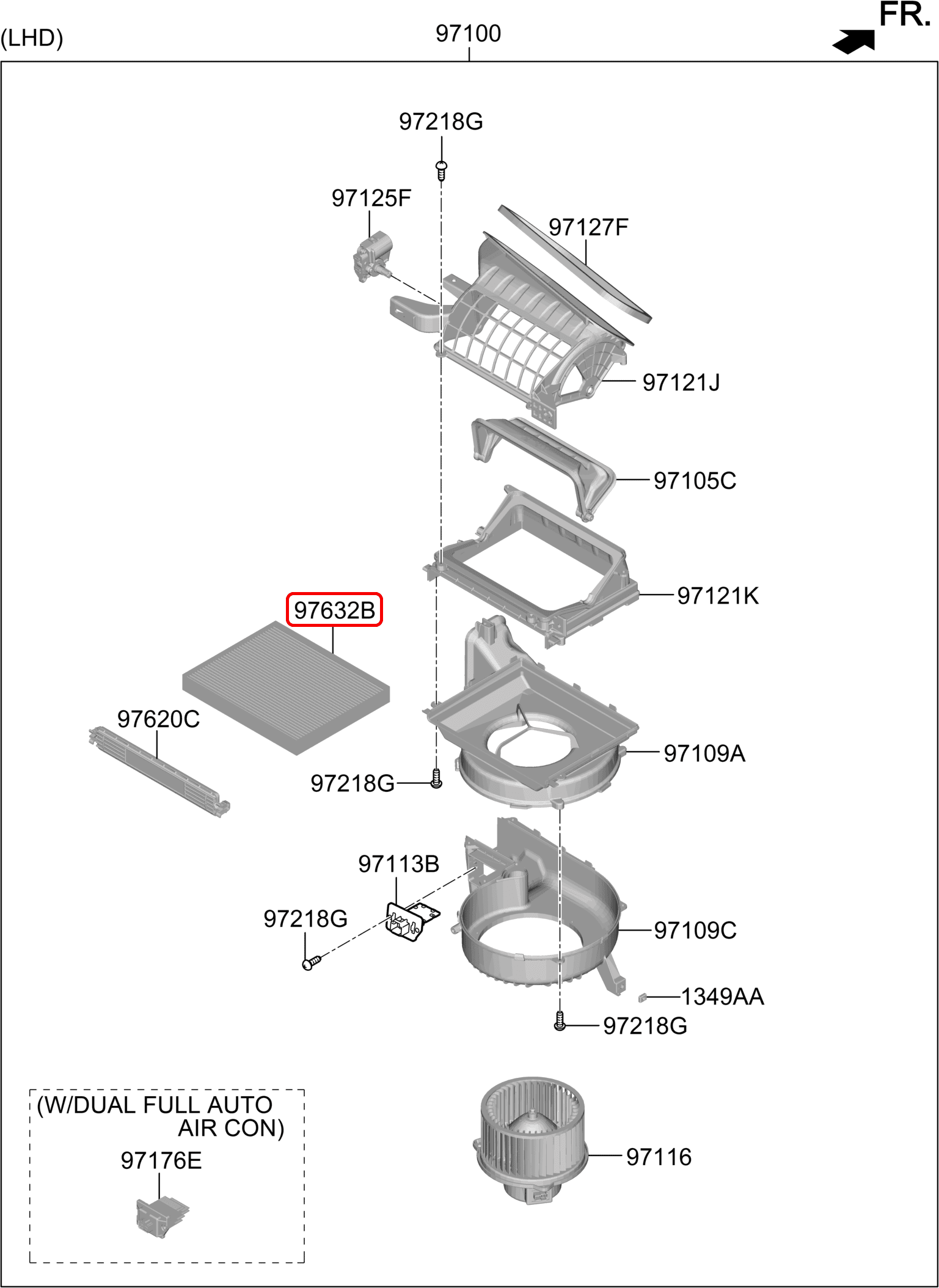 Lọc gió máy lạnh chính hãng HYUNDAI, mã phụ tùng 97133F2000, phụ tùng HYUNDAI tại HCM.