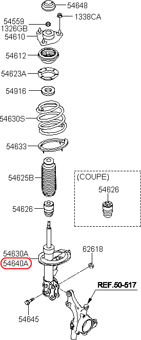 Nhún trước KIA Forte RH, 546611M000 (546611M300), hiệu KC tại HCM.