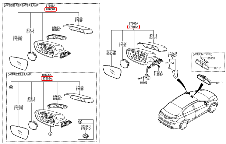 Kính chiếu hậu chính hãng KIA RH | 87620A7BD0 tại HCM