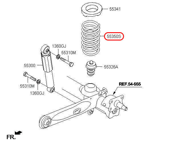 Lò xo nhún sau EON, 553304N000, HYUNDAI HCM, KIA HCM, chính hãng HYUNDAI