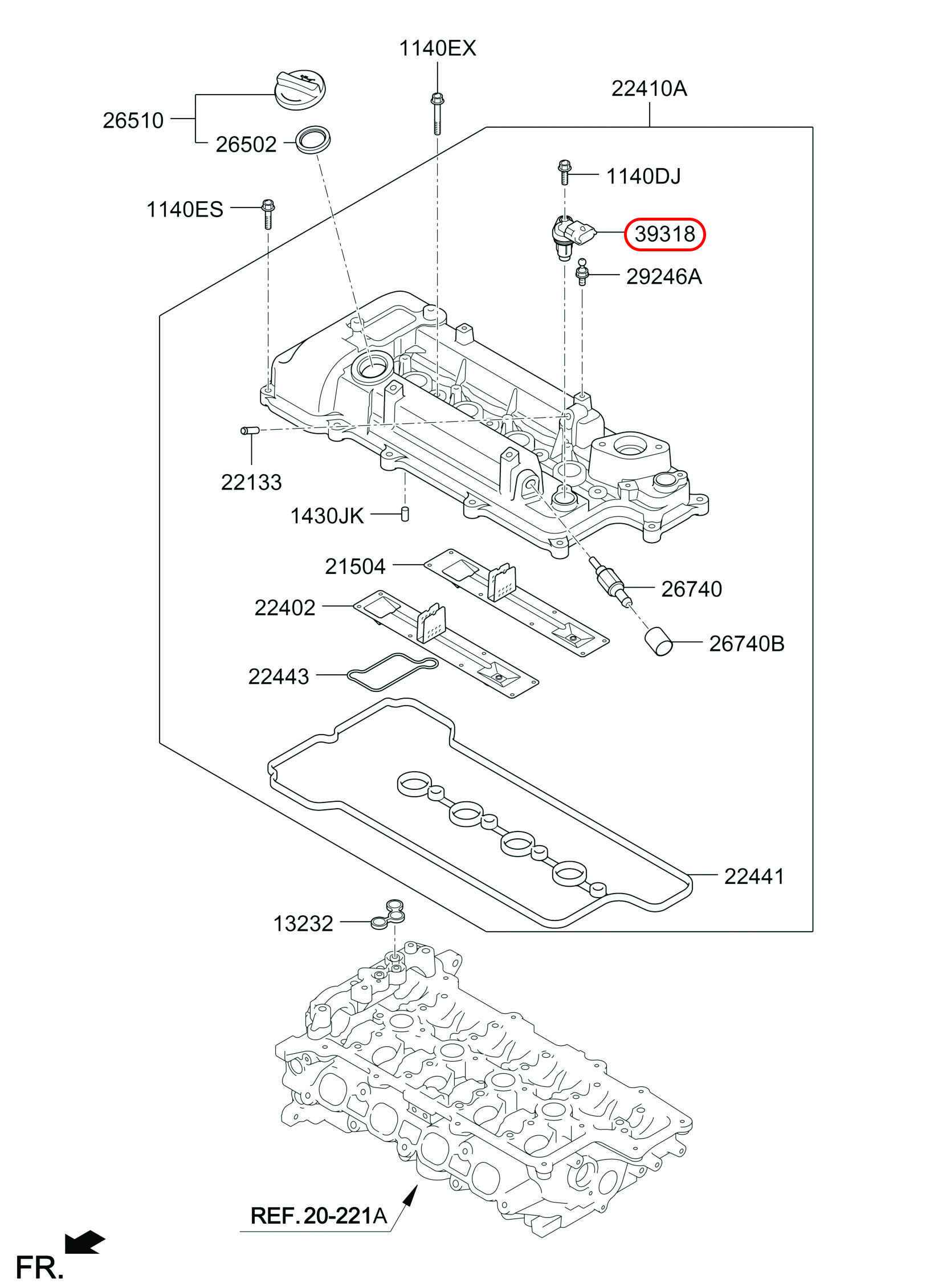 Cảm biến trục cam Grand i10 1.2 hút, 393502B030, HYUNDAI HCM, KIA HCM, chính hãng HYUNDAI