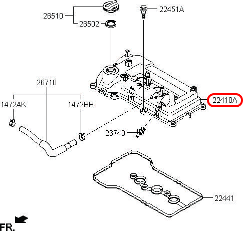 Nắp dàn cò Grand i10 14-21 1.0, 2241004060, HYUNDAI HCM, KIA HCM, chính hãng HYUNDAI