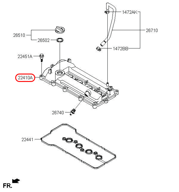 Nắp dàn cò Grand i10 14-21 1.2 không kèm ron, 2241003070, HYUNDAI HCM, KIA HCM, chính hãng HYUNDAI