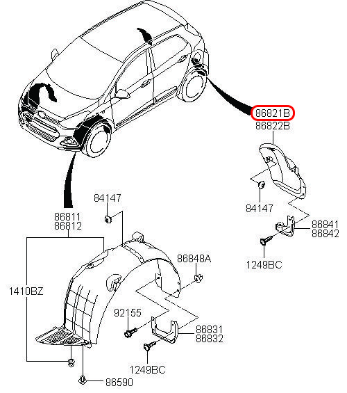 Lòng dè sau Grand i10 5D LH, 86821B4000, HYUNDAI HCM, KIA HCM, chính hãng HYUNDAI