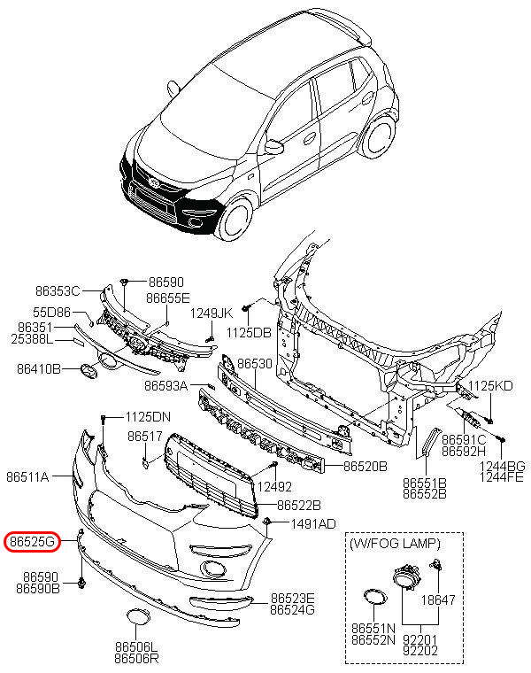 Nẹp dưới cản trước i10 2008, 865250X000, HYUNDAI HCM, KIA HCM, chính hãng HYUNDAI