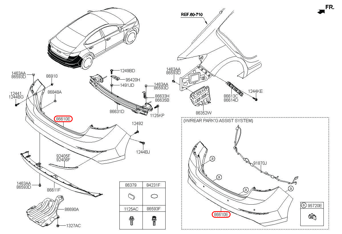 Cản sau Elantra 16 có lổ cảm biến, 86610F2010, HYUNDAI HCM, KIA HCM, chính hãng HYUNDAI