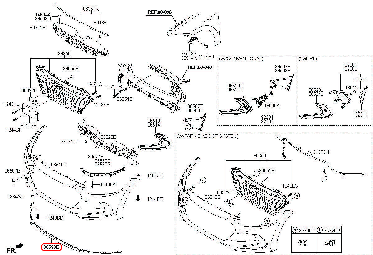 Nẹp dưới cản trước Elantra 16, 86591F2000, HYUNDAI HCM, KIA HCM, chính hãng HYUNDAI