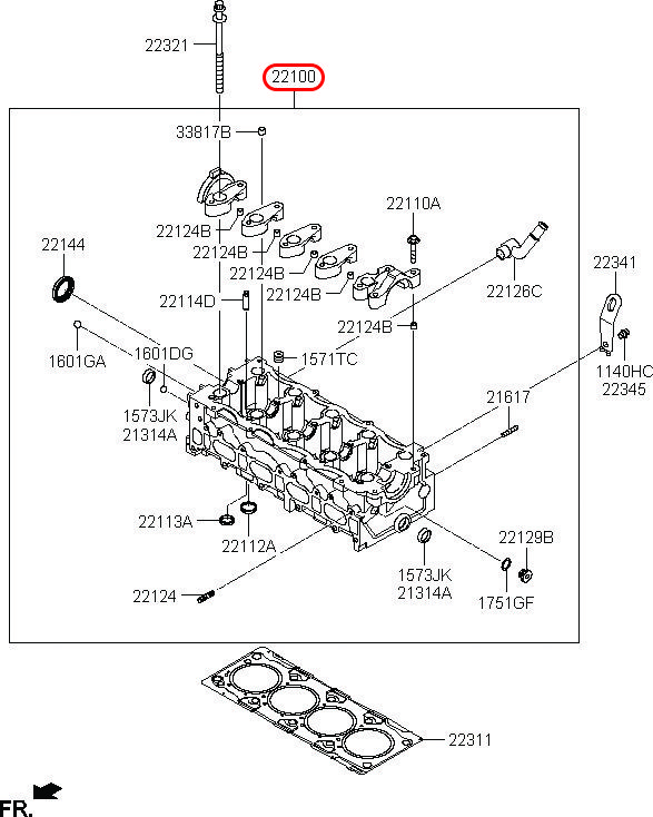 Nắp quy lát chính hãng HYUNDAI, mã phụ tùng 2210027750, phụ tùng HYUNDAI tại HCM.