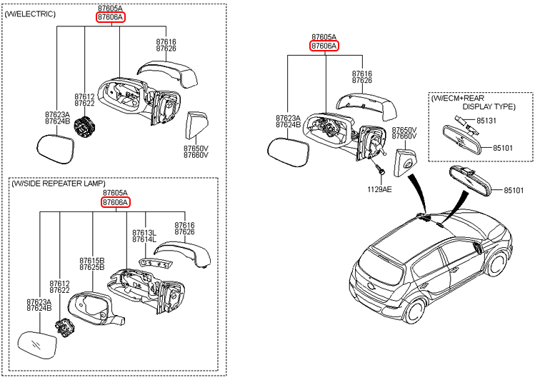 Kính chiếu hậu chính hãng HYUNDAI RH | 876201J400 tại HCM