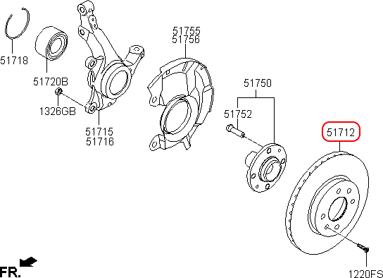 Đĩa thắng trước HYUNDAI i20 Active, 517120U000, chính hãng HYUNDAI