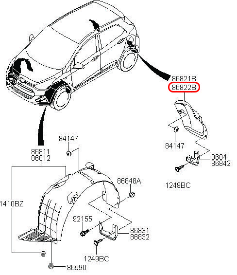 Lòng dè sau Grand i10 5D RH, 86822B4000, HYUNDAI HCM, KIA HCM, chính hãng HYUNDAI