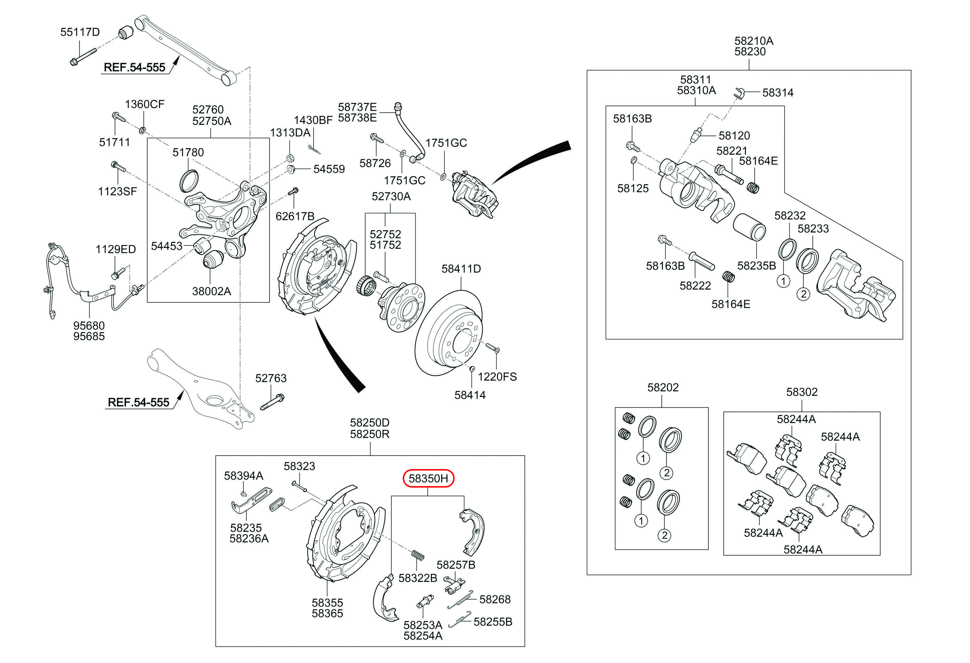 Bố thắng tay i30, 583052SA00, 583501HA00, HYUNDAI HCM, KIA HCM, chính hãng HYUNDAI