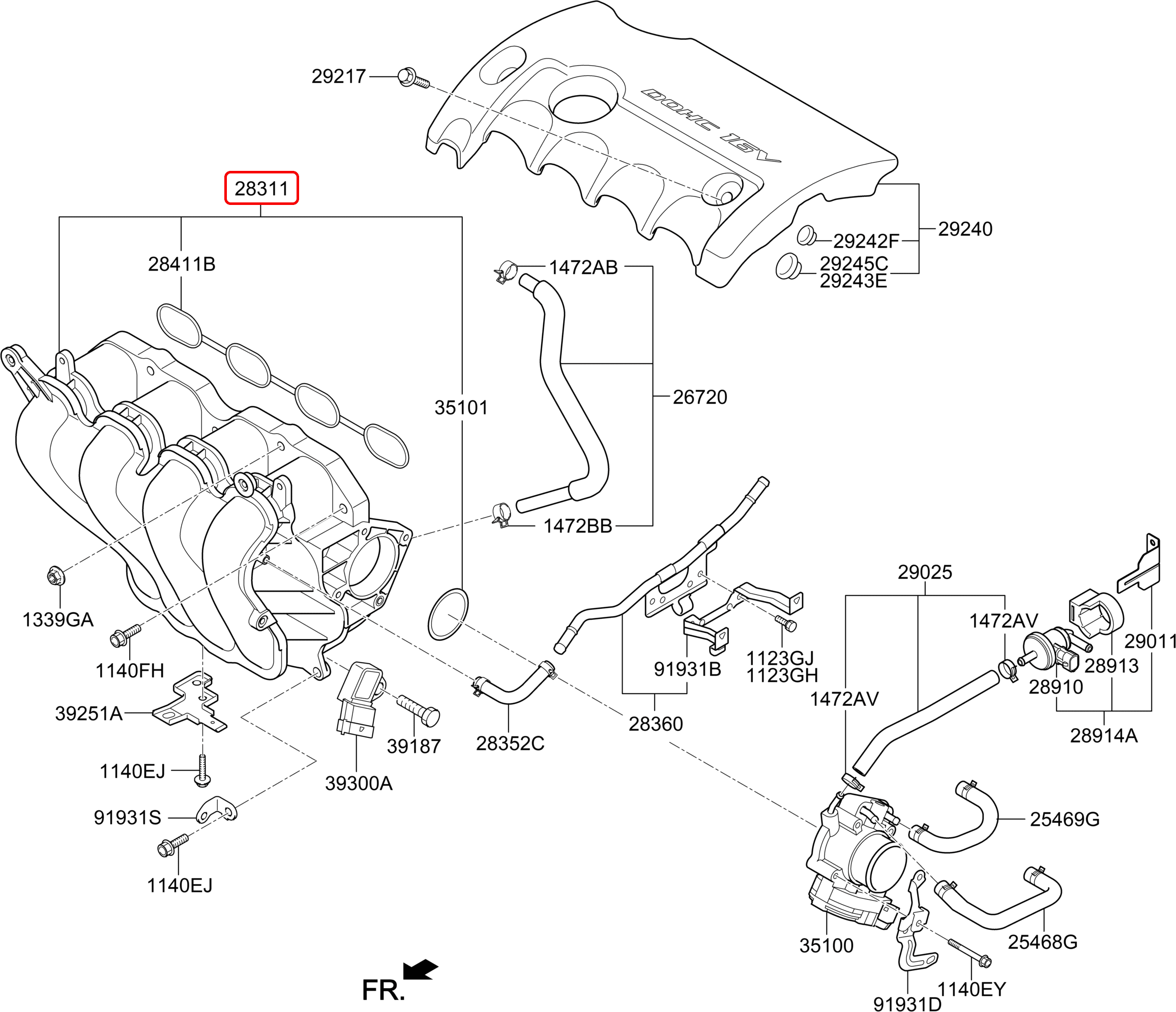 Cổ góp hút chính hãng KIA | 283112B305