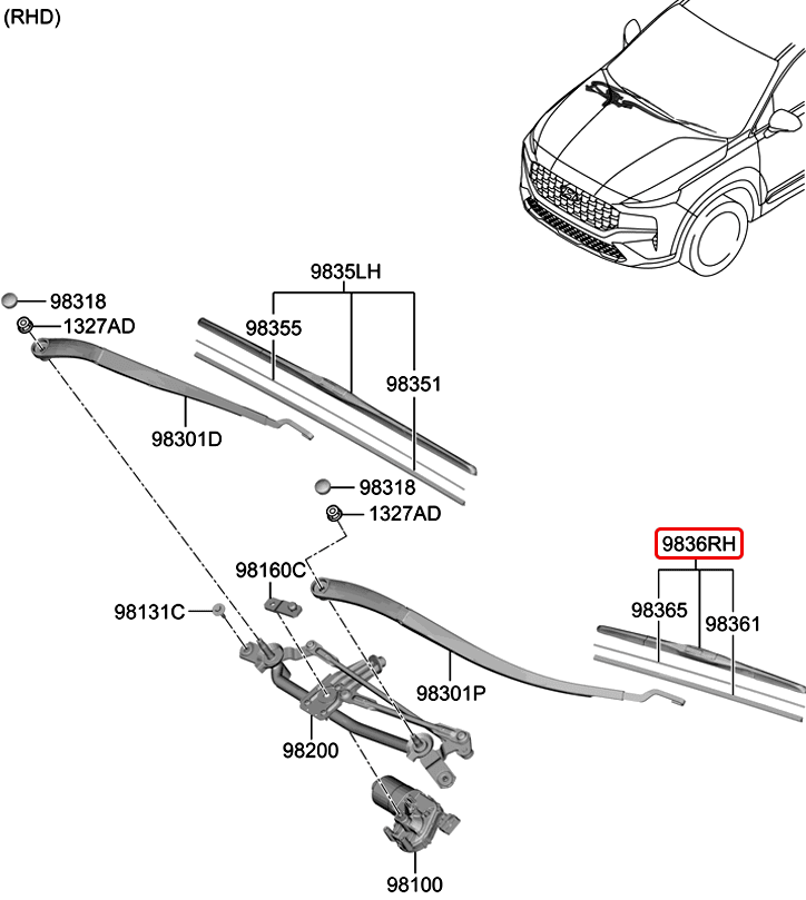 Thanh gạt mưa trước chính hãng KIA RH | 983602S000 tại HCM