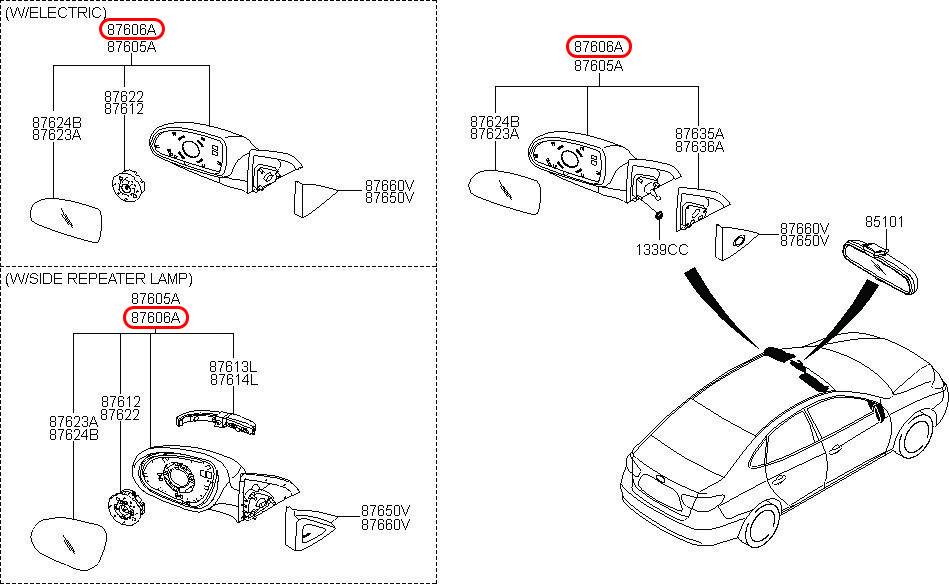 Kính chiếu hậu Avante 12 RH, 876202Q000, HYUNDAI HCM, KIA HCM, chính hãng HYUNDAI