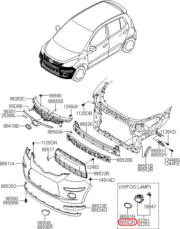 Ốp đèn cản trước i10 08 RH, 865820X000, HYUNDAI HCM, KIA HCM, chính hãng HYUNDAI