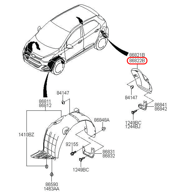 Lòng dè sau Grand i10 17 5D RH, 86822B4500, HYUNDAI HCM, KIA HCM, chính hãng HYUNDAI