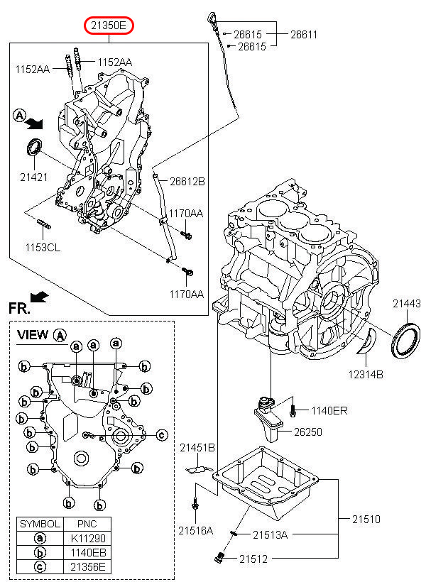 Nắp đậy sên cam chính hãng HYUNDAI, mã phụ tùng 2135004180, nắp đậy sên cam HYUNDAI tại HCM.