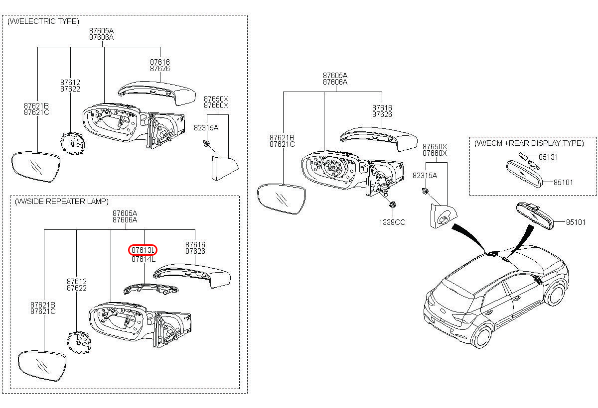 Đèn xi nhan I20 Active 15-18 LH, 87614C7000, HYUNDAI HCM, KIA HCM, chính hãng HYUNDAI