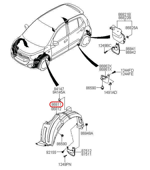 Lòng dè trước I10 2010 LH, 868100X200, HYUNDAI HCM, KIA HCM, chính hãng HYUNDAI