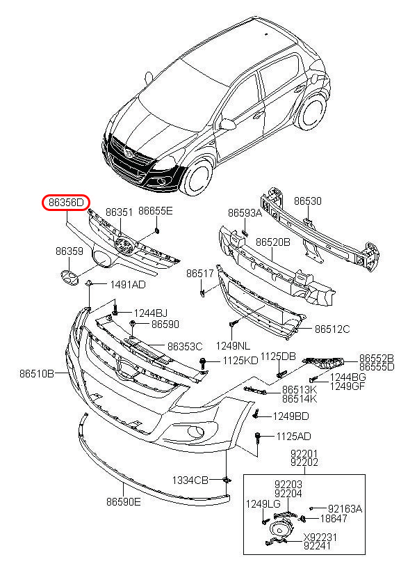 Nẹp xi mặt ga lăng I20 2010, 863521J000, HYUNDAI HCM, KIA HCM, chính hãng HYUNDAI