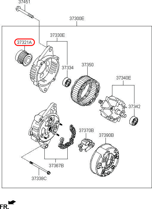 Puly máy phát Santafe 10-19 2.4 máy xăng, 373222G500, 3732204330, HYUNDAI HCM, KIA HCM, chính hãng HYUNDAI