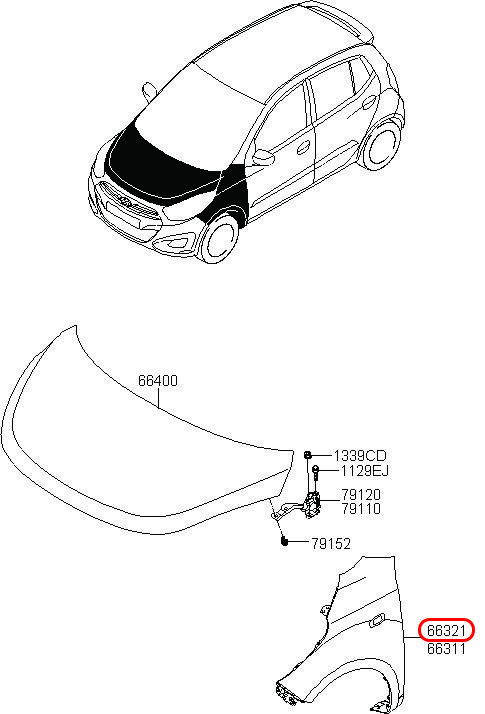 Má dè i10 2010 có lổ đèn RH, 663210X000, HYUNDAI HCM, KIA HCM, chính hãng HYUNDAI