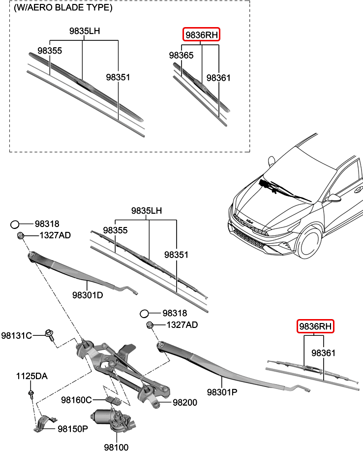 Thanh gạt mưa trước chính hãng KIA RH | 983601W000 tại HCM