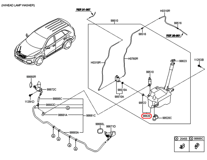 Bình nước rửa kính KIA Sorento 09, 986202P500,chính hãng KIA HCM