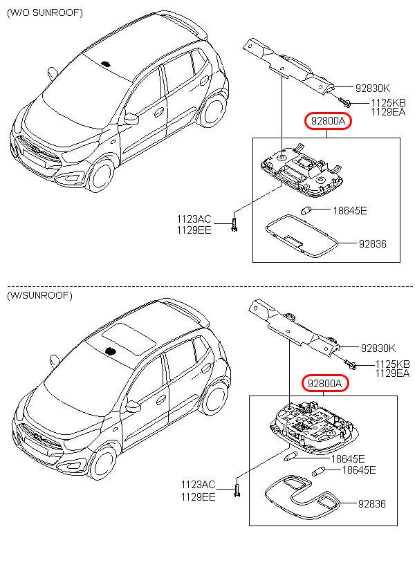 Đèn trần i10 10-12, 928000X000, HYUNDAI HCM, KIA HCM, chính hãng HYUNDAI