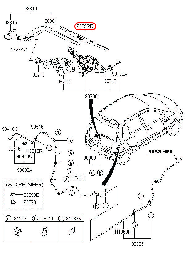 Thanh gạt mưa sau i10 2010, 988500X000, HYUNDAI HCM, KIA HCM, chính hãng HYUNDAI