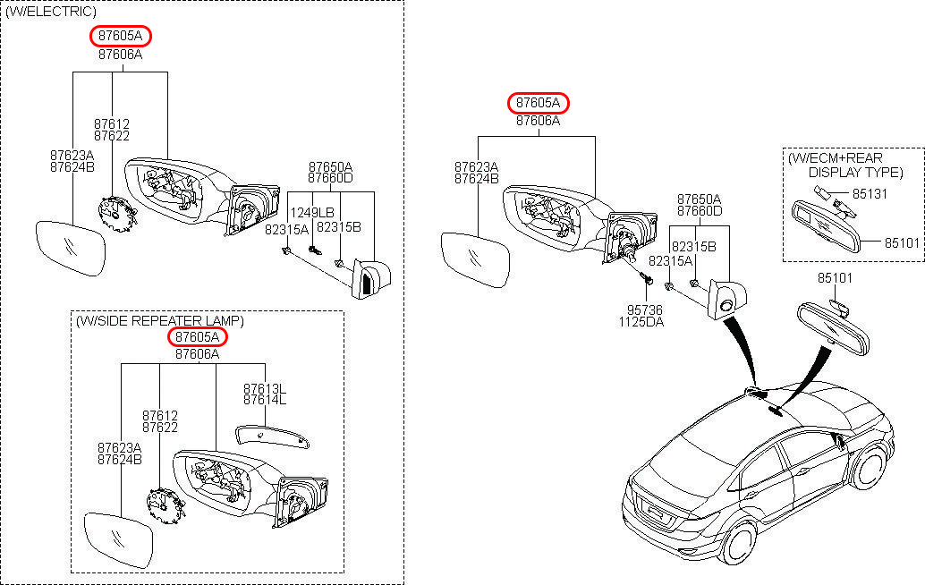 Kính chiếu hậu Avante 12 LH, 876102Q000, HYUNDAI HCM, KIA HCM, chính hãng HYUNDAI