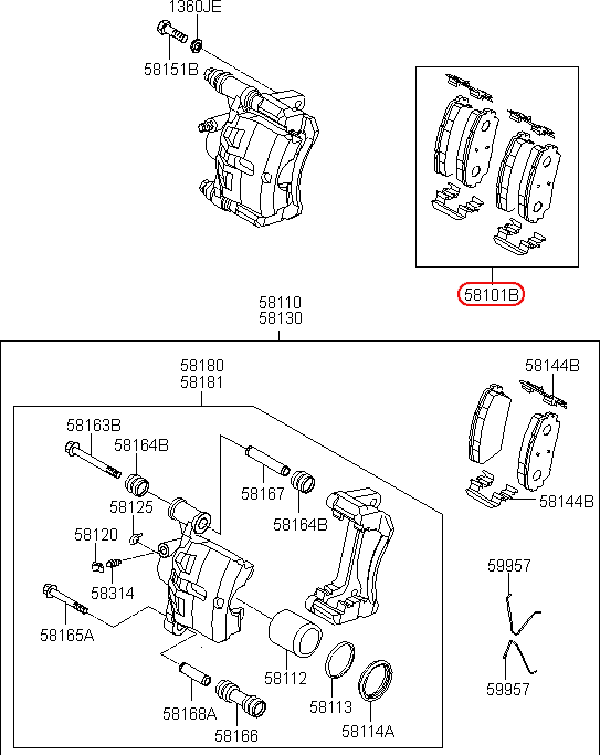 Bố thắng trước KIA Morning 12-18 có lổ cài phe, 581011YA15, 581011YA00, 581011YA10, chính hãng KIA có lổ HCM