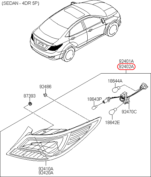 Đèn lái HYUNDAI Accent 15 4D RH, HDI924021V600, 924021R630, chính hãng HYUNDAI