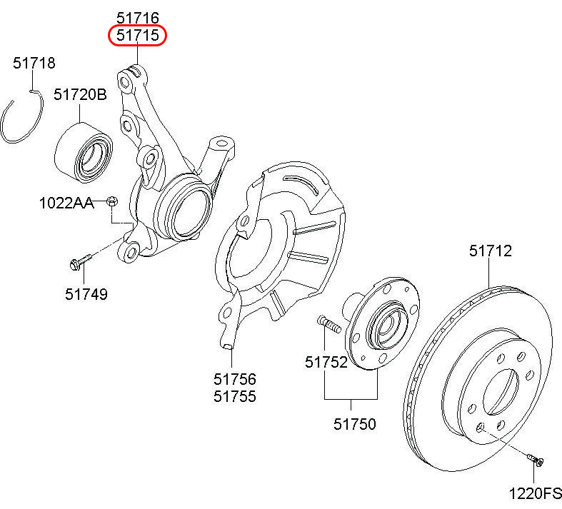 Ngỗng moay ơ trước Grand i10 14-21 LH, 51715B4100, 51715B4010, HYUNDAI HCM, KIA HCM, chính hãng HYUNDAI